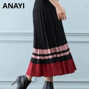 ANAYI 아나이 라메 보더 니트 플리츠 스커트