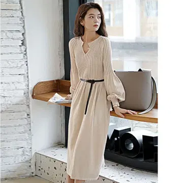 베이지 니트 원피스 긴팔