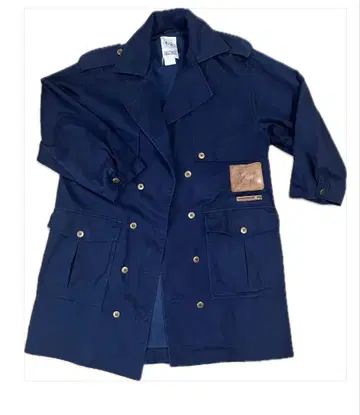 빈티지 네이비 롱 코트 골드 버튼 트렌치코트 더블 버튼