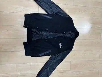 바시티 자켓 블랙 울과 합성 피혁