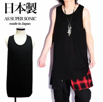 AS SUPER SONIC 롱 V넥 시크 스타일 탱크탑 F 블랙
