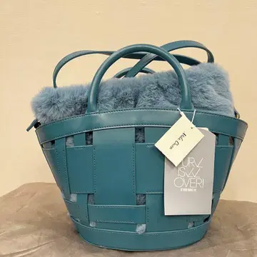 미라 오웬 와이드 메쉬 퍼 복조리 부채꼴 백 블루