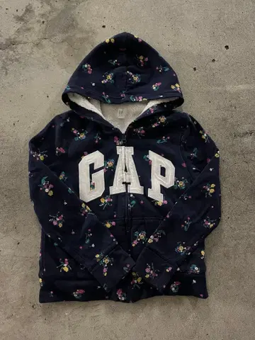 GAP 꽃무늬 지퍼 후드티 y2k 헤이세이 갸루 크롭 기장 네이비색