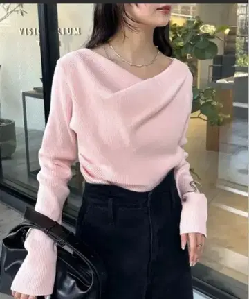 mystic 오프숄더 리브 니트