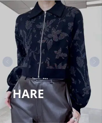 HARE 메탈릭 플라워 ZIP 니트 가디건 프리 사이즈