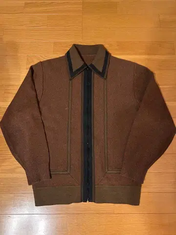 브라운 울 혼방 지퍼 자켓 풀 집업 니트 70s 80s