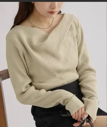 mystic 오프숄더 리브 니트