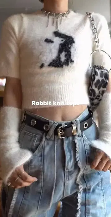 [ orsr ] 토끼 니트 반팔 상의