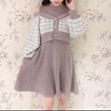 evelyn 트위드 니트 원피스 핑크