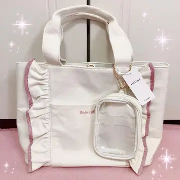 INGNI 클리어 파우치 포함 캔버스 프릴 토트백 새상품