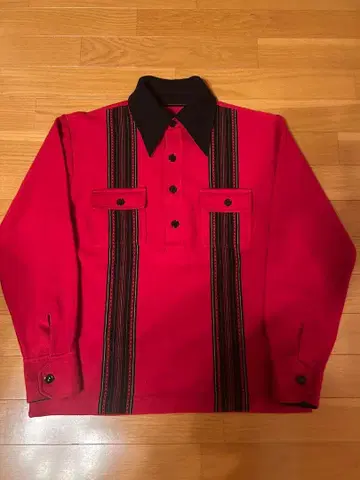 70s 80s 하프 지퍼 니트 레드 스트라이프 블랙