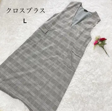 크로스플러스 [ L ] 글렌체크 패턴 원피스 오버넥 포켓 부착