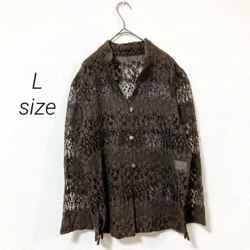 새상품급 시어 가디건 브라운 꽃무늬 린넨 혼방 L 사이즈 11호 일본제