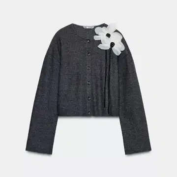 ZARA 자라 플라워 리브 자켓 가디건 그레이 자수 자켓