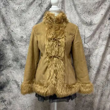 y2k 페이크 무스탕 자켓 itimi 더블 리본 퍼 보헤미안