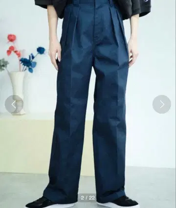 미사용 Dickies x ROSE BUD 별주 턱 팬츠 네이비