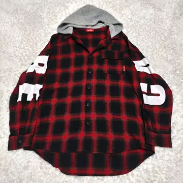 00s 아카이브 옴브레 체크 셔츠 후드티 그런지 Y2K 빨간색