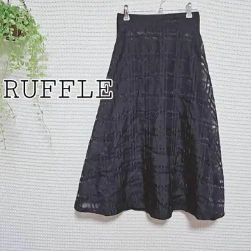 RUFFLE 블랙 플레어 롱 스커트 레이스풍