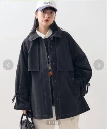 FREAK'S STORE 배색 스티치 리본 개더 코트