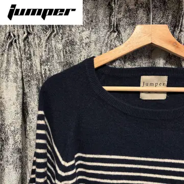 점퍼 네이비/화이트 캐시미어 100% 스트라이프 니트