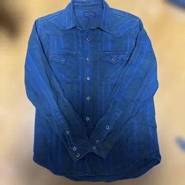 IRON HEART 다크 블루 스트라이프 플란넬 셔츠 L