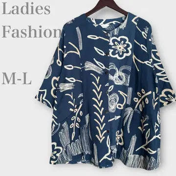 올 패턴 인도 코튼 셔츠 반팔 꽃잎 패턴 네이비 ML 봄/여름