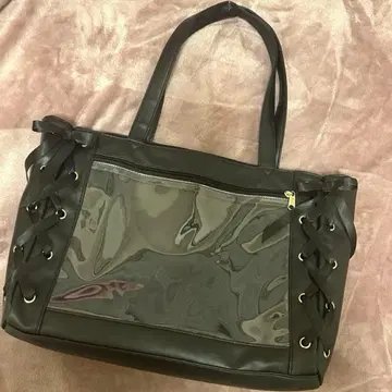 WEGO 이타백 A4 사이즈 토트백 블랙 투명 전면 레이스업