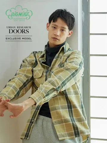 BIG MIKE x DOORS 헤비 플란넬 셔츠 M 베이지 x 카키