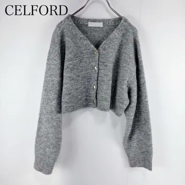 CELFORD 자수 크롭 가디건 그레이