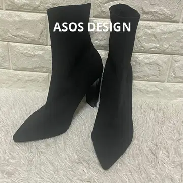 ASOS DESIGN 삭스 부츠 리브 니트 청키힐 사이즈 5