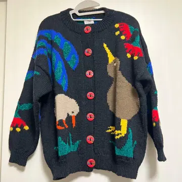 BONZO 손뜨개질 니트 스웨터 블랙 동물 패턴
