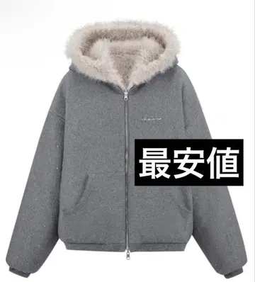 andwang Kirakira 2way fur zip up beige