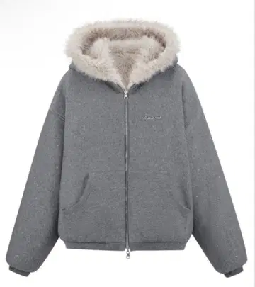 andwang Kirakira 2way fur zip up beige