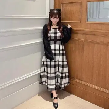 evelyn 볼레로 체크 원피스 OP 블랙