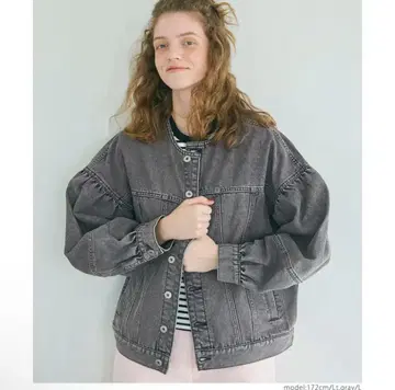 그레이 데님 자켓 벌룬 슬리브