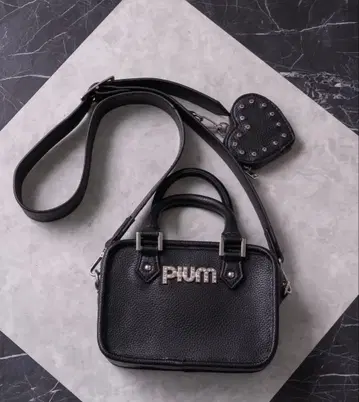 pium 하트 파우치 포함 미니 보스턴 백