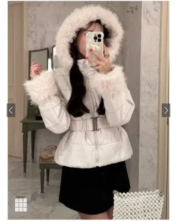 GRL 벨트 포함 퍼 다운 자켓 화이트