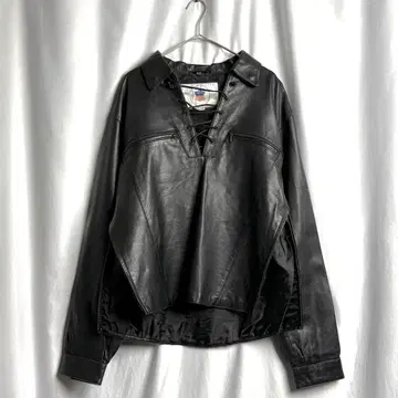 90s PARAGON 풀오버 레이스업 가죽 자켓 M
