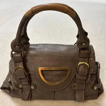 I'm HAPPY 그레이 가죽 핸드백 금장 장식 포함