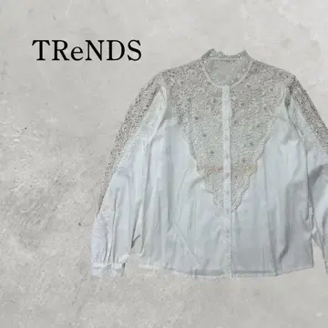 빈티지 긴팔 셔츠 자수 레이스 포함 내추럴 클래식 L 사이즈