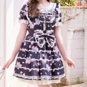 리즈리사 creamy berry 패턴 원피스 블랙 M