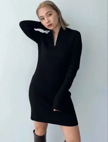EMODA 하프 지퍼 니트 원피스 블랙 타이트 원피스 니트