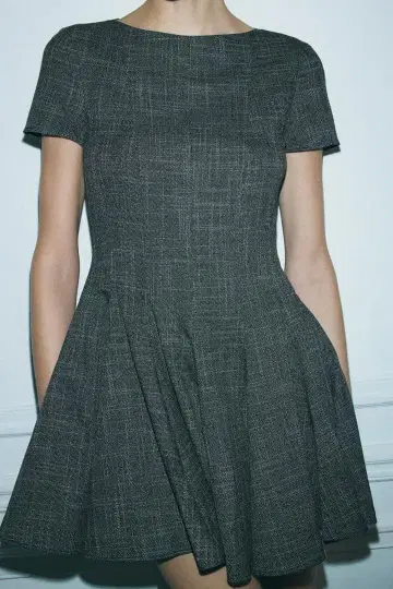 ZARA 그레이 계열 체크 반팔 원피스 M