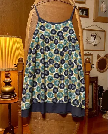 70년대 유럽 프랑스 앤티크 빈티지 꽃무늬 해바라기 원피스