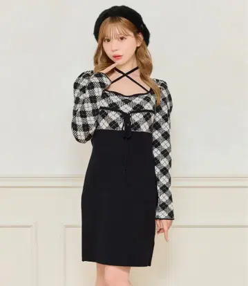 apres jour 크로스 리본 니트 미니 원피스