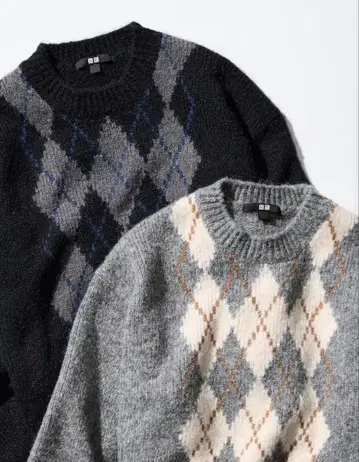 완판 사이즈 UNIQLO 아가일 무늬 크루넥 스웨터 2장 세트