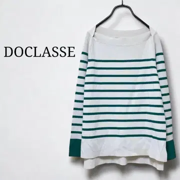 새상품급 두클라쎄 보더 니트 긴팔 티셔츠 풀오버 그린 포인트 컬러