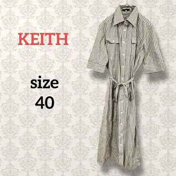 키이스 [40] 멀티 스트라이프 셔츠 원피스 일본제 허리 리본 오피스