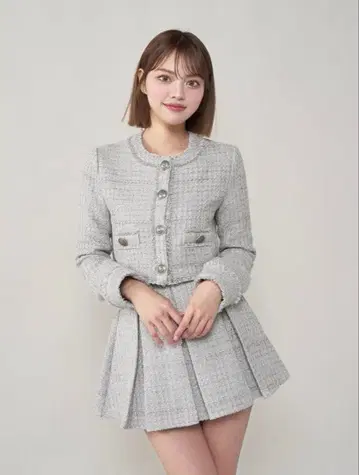 다리치 박스 플리츠 트위드 미니 스커트 SAX 블루