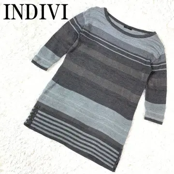 INDIVI 튜닉 니트 보더 그레이 계열 38 B7338